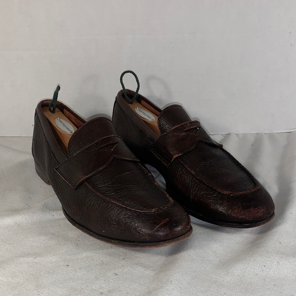 Santoni Mens Brown Leather Penny Loafers